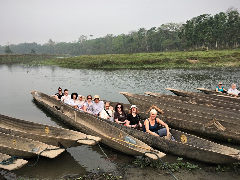 Off on a dugout canoe ride in Chitwan