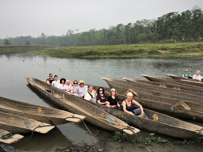 Off on a dugout canoe ride in Chitwan