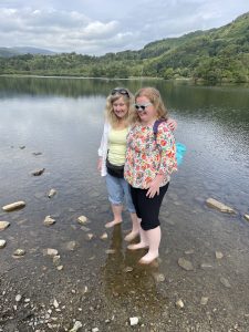 Iris & Dianne dip their toes in River Rothay