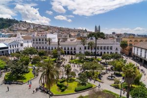 A view of the square of Quito, where the Spanish colonial influences can be seen