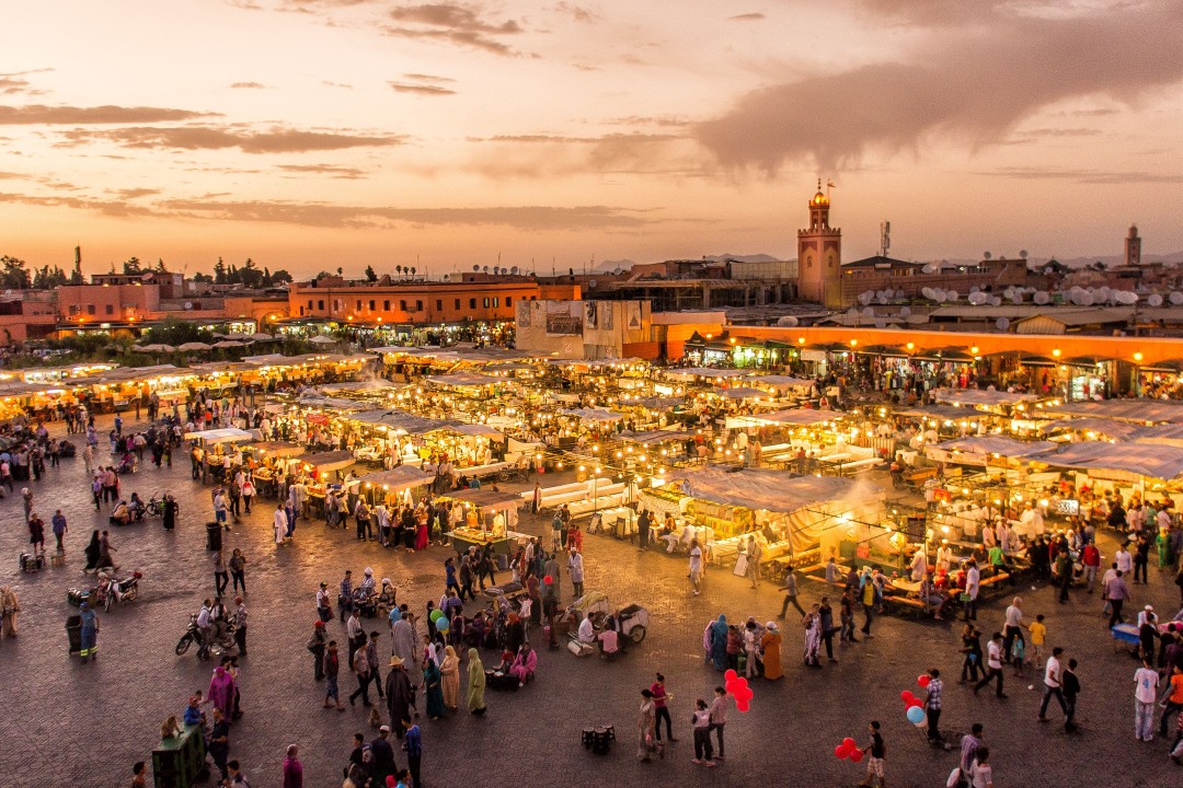 Place Djema El Fna Marrakech Place Jemaa el-Fnaa, the main square in the heart of the old medina lit up at night