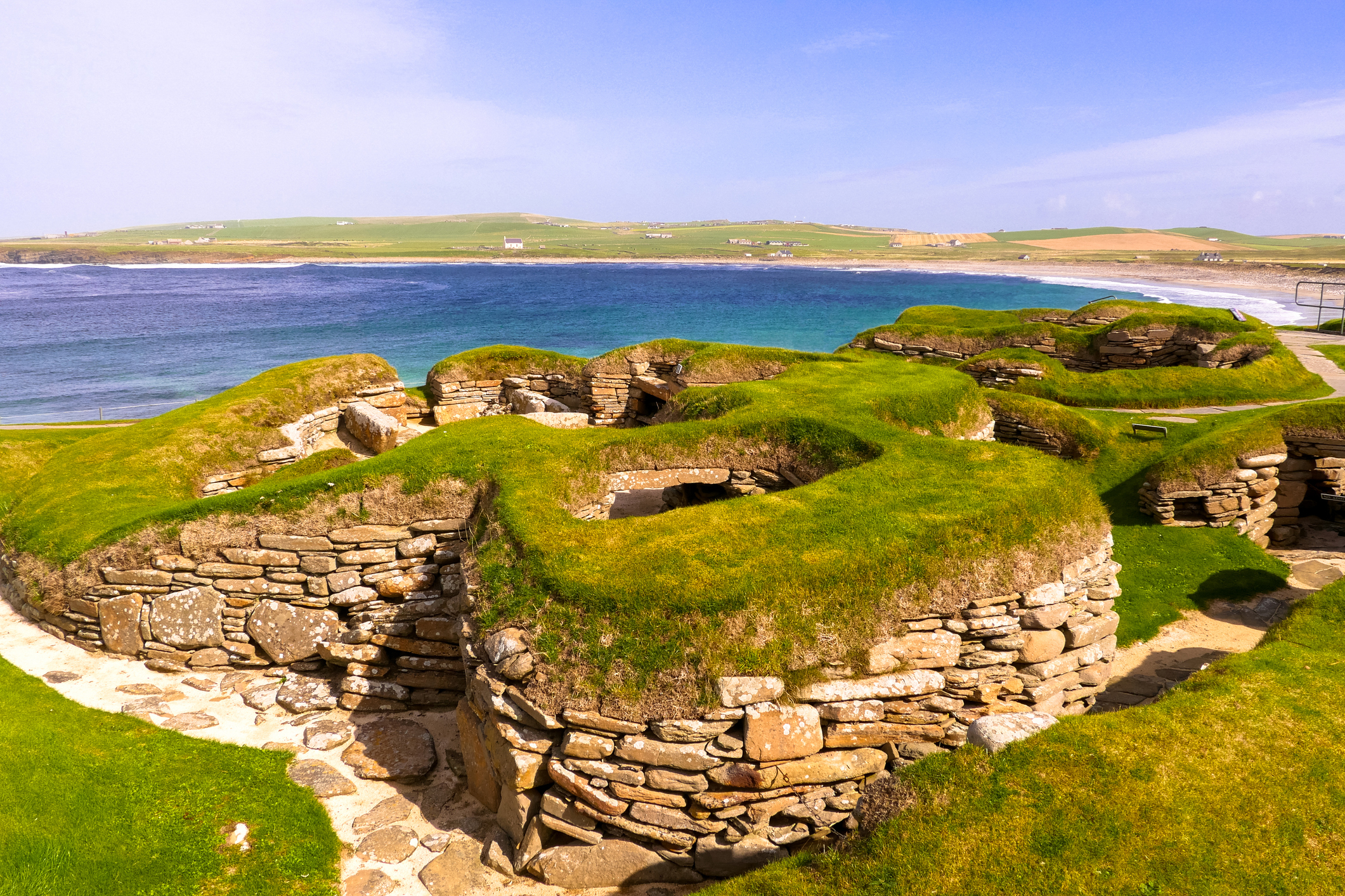 Skara Brae Stone-built Neolithic homes at Skara Brae beside the coast, Orkney Islands