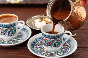 Traditional Turkish coffee in oriental dishware, Turkey